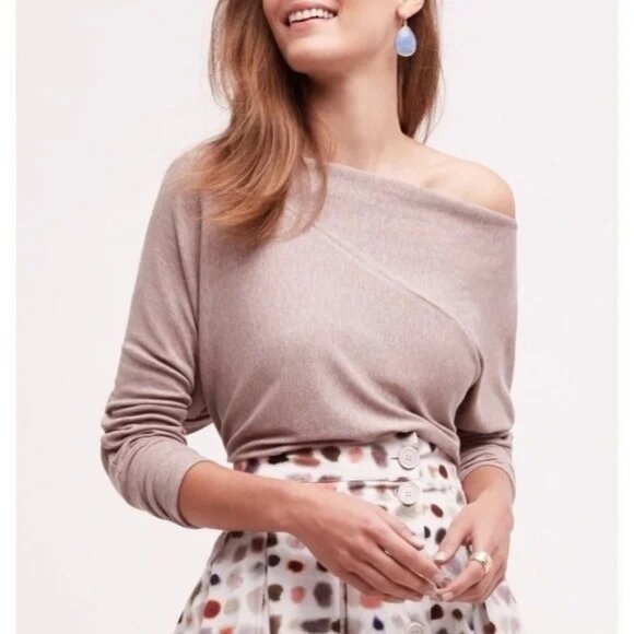 Bordeaux Tops - Anthropologie | Bordeaux Off the Shoulder Dolman 3/4 Sleeve Top Taupe Size Large